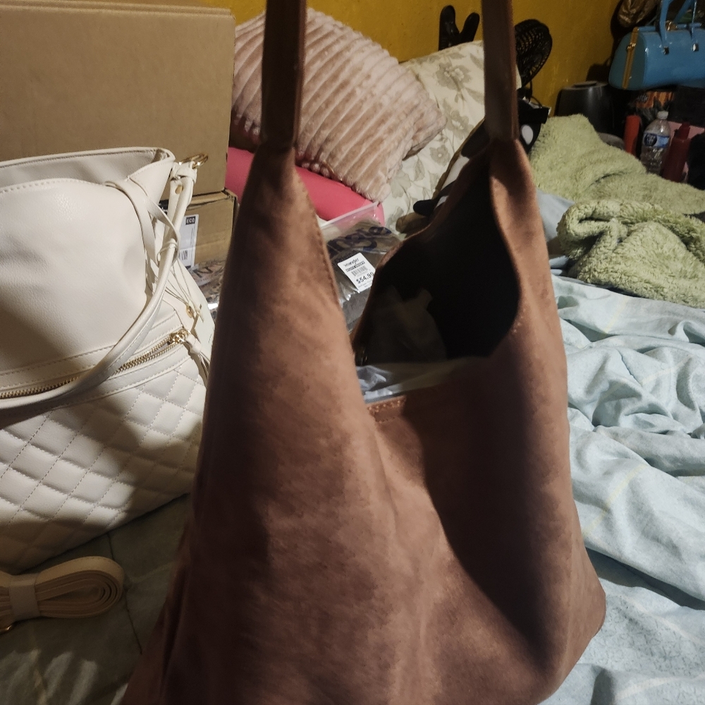 Brown  Women's Suede Tote Bag - Picture 4 of 4